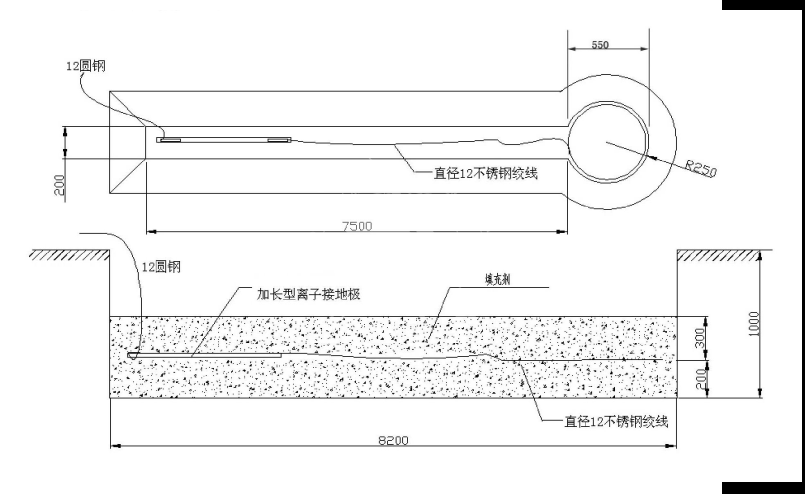 离子接地极安装图示：